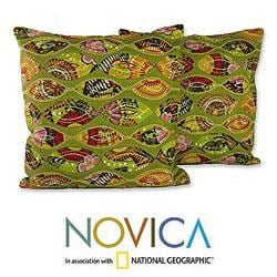 ( ._.) Set of Two Polyester 'Meeting Eyes' Cushion Covers (India)