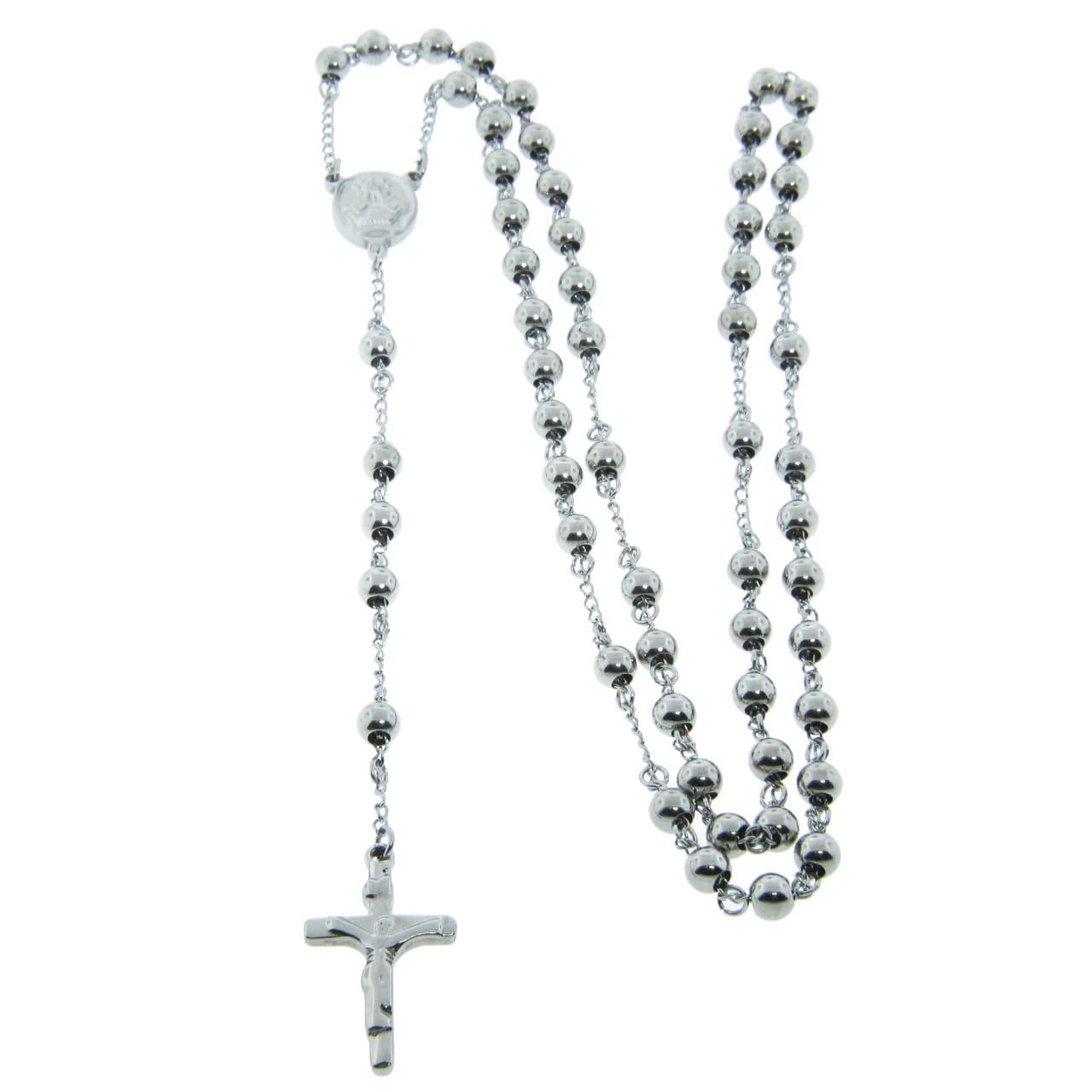 Eternally Haute Stainless Steel 30inch Rosary Ball Bead Necklace