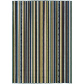 Best Shopping Blue/Brown Contemporary Striped Outdoor Area Rug (5'3 x 7'6)