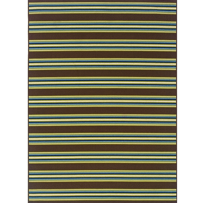 Brown/Green Striped Outdoor Area Rug (6'7 x 9'6) Overstock™ Shopping