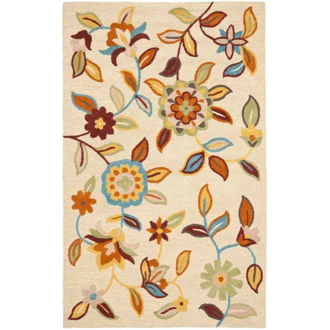 Handmade Blossom Beige Contemporary Wool Rug (8 X 10)