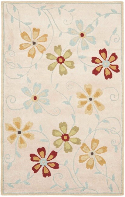 Handmade Blossom Beige Floral Wool Rug (5 X 8)