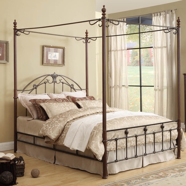 Tribecca Home Newcastle Graceful Scroll Bronze Iron Queen Sized Canopy Poster Bed 13877902