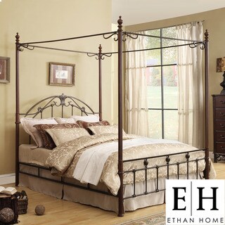 ETHAN HOME Newcastle Graceful Scroll Bronze Iron Queen-size Canopy Bed