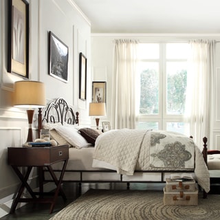 TRIBECCA HOME LeAnn Graceful Scroll Bronze Iron King-size Poster Bed