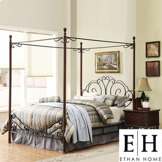 ETHAN HOME LeAnn Gracefull Scrool Iron Metal King-size Canopy Bed