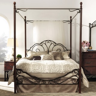 Big Save TRIBECCA HOME LeAnn Graceful Scroll Iron Metal King-sized Canopy Poster Bed