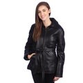 United Face Women's Classic Belted Lambskin Leather Jacket