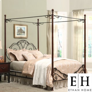 ETHAN HOME LeAnn Gracefull Scrool Iron Metal Queen-size Canopy Bed