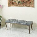 Christopher Knight Home Tufted Grey Leather Bench with Weathered Oak Frame