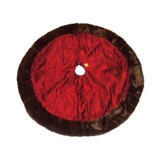 Christmas Burgundy Tree Skirt with Mink Fur Border by Selections by Chaumont
