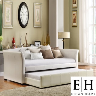 ETHAN HOME Deco White Faux Leather Modern Daybed with Trundle