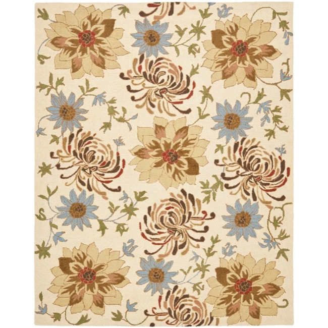 Handmade Blossom Beige Traditional Wool Rug (5 X 8)