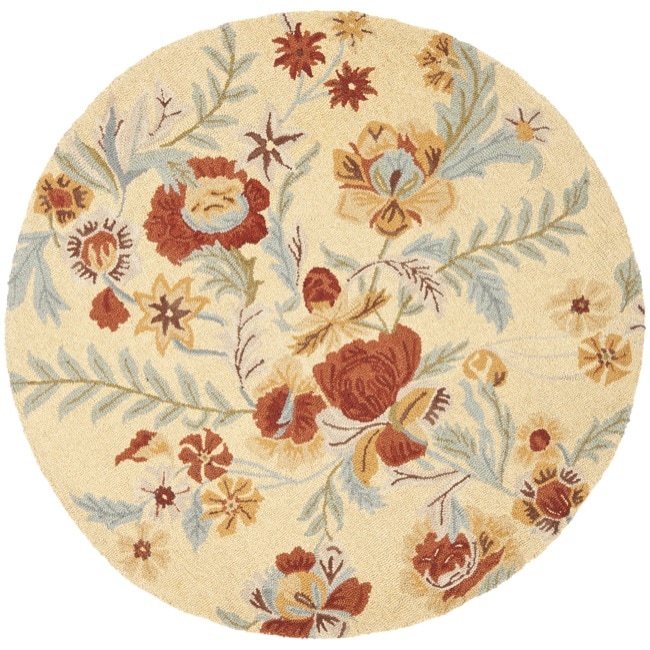 Handmade Blossom Beige Floral Wool Rug (6 Round)