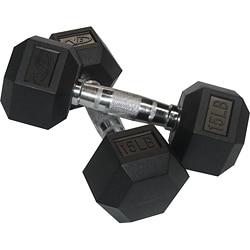 Valor Fitness 15 lb Black Rubber Hex Dumbbells (Set of 2)-Image