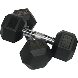 Valor Fitness 20 lb Black Rubber Hex Dumbbells (Set of 2)-Image