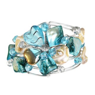 Silvertone 'Blooming Love' Seashell Floral Cuff Bracelet (Philippines)