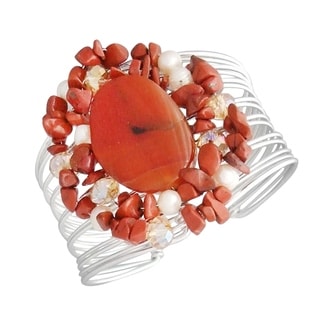 Aluminum Silver Gemstone and Pearl Cuff Bracelet (Philippines)