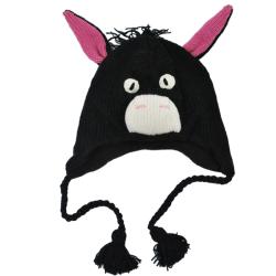 Women's Black/ Pink Donkey Beanie (Nepal)-Image