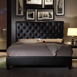 (>_<)  TRIBECCA HOME Sophie Tufted Dark Brown Bonded Leather Queen-sized Upholstered Platform Bed