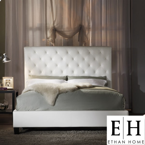 ETHAN HOME Sophie Tufted White Faux Leather Queen size Platform Bed