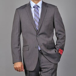 Men's Slim-fit Grey Textured Wool 2-button Suit-Image