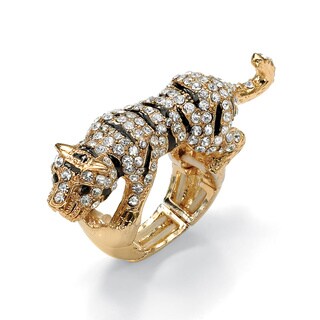 Lillith Star Goldtone Black and White Cubic Zirconia Tiger Stretch Ring