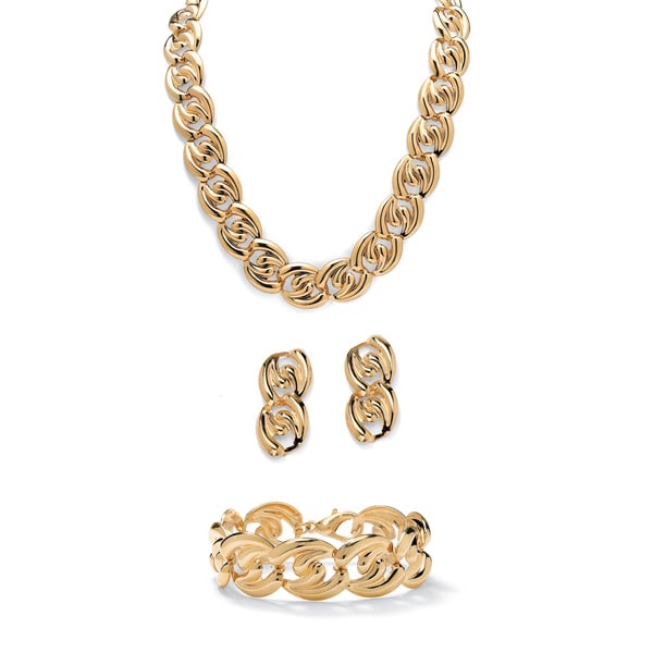 PalmBeach Curb-Link Necklace, Bracelet and Drop Earrings 3-Piece Set in Yellow Gold Tone Bold Fashion