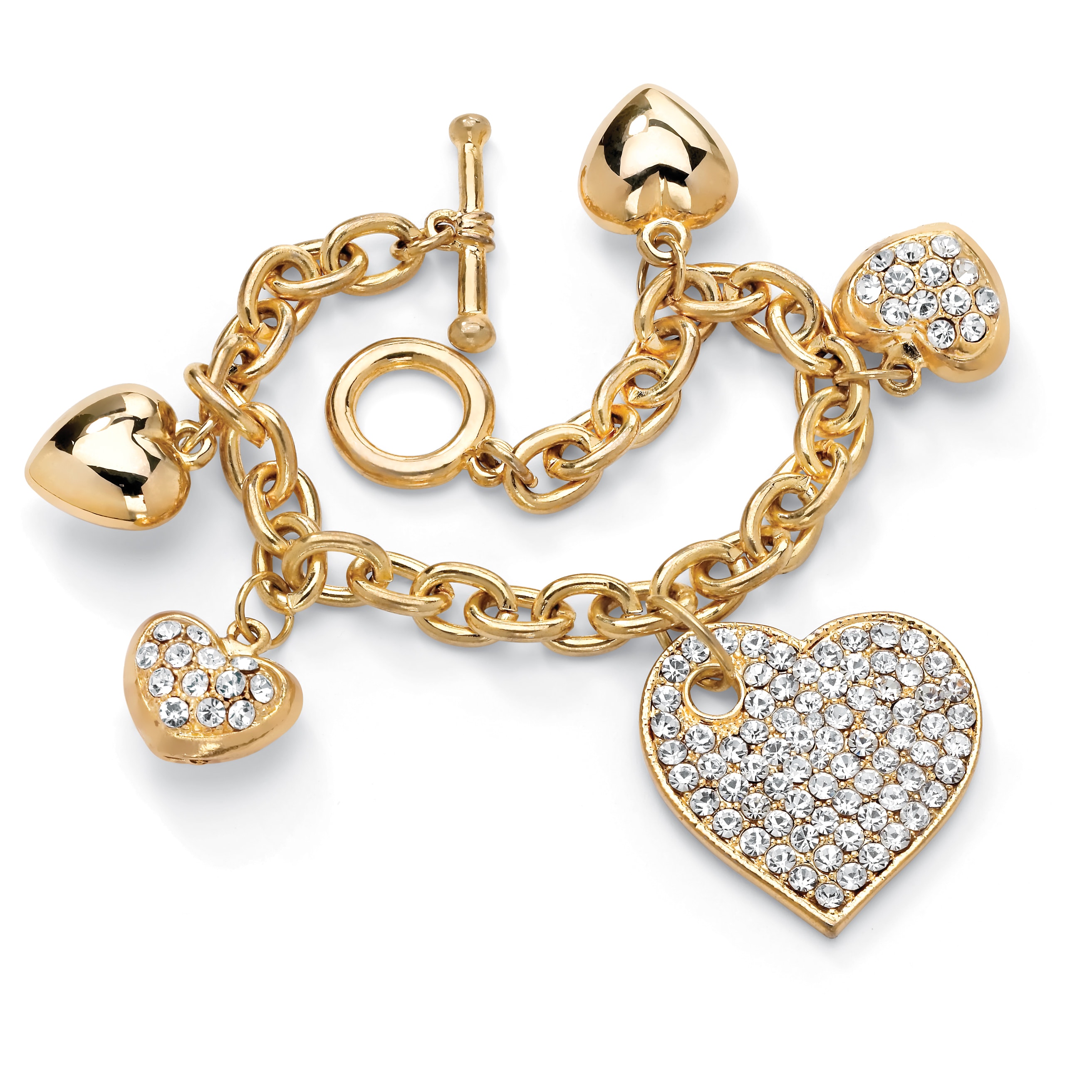 ... Jewelry Gold-tone Crystal Multi-heart Charm Bracelet Bold Fashion