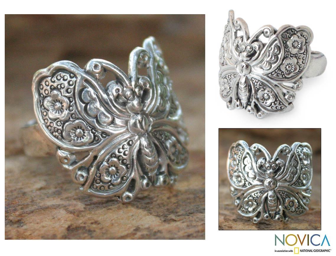Sterling Silver 'Spring Butterfly' Cocktail Ring (Thailand) Overstock
