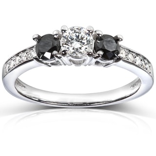 White diamond engagement rings with black diamond accents