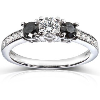 Annello 14k White Gold 3/5 ct TDW Black and White Diamond Engagement Ring (H-I, I1-I2)