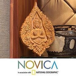 Buy Online Santol Wood 'Lotus Parade' Relief Sculpture Panel (Thailand)