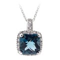 Glitzy Rocks Silver London Blue and White Topaz Square Necklace