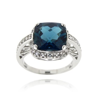 Glitzy Rocks Silver 7 1/6ct TGW London Blue and White Topaz Square Ring