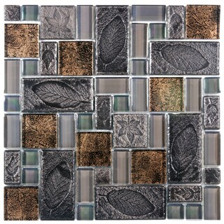 SomerTile 11.75x11.75-in Oasis Versailles Walnut Glass/ Ceramic Mosaic Tile (Pack of 10)