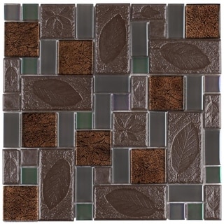 SomerTile 11.75x11.75-in Oasis Versailles Walnut Glass/ Ceramic Mosaic Tile (Pack of 10)