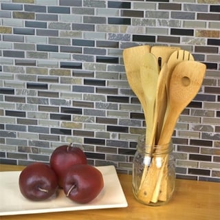 SomerTile 12x11.75-in Reflections Subway Stonehenge Glass and Stone Mosaic Tile (Pack of 10)