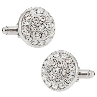 Cuff Daddy Silvertone Clear Crystal Round Cuff Links