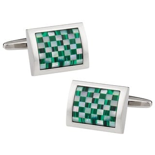 Cuff Daddy Silvertone Mother of Pearl and Malachite Cuff Links