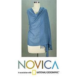 Angora Wool 'Azure Meditation' Shawl (India)-Image