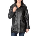 Excelled Women's Black Leather Hooded Anorak Jacket