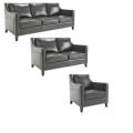 Diesel Black Leather Sofa, Loveseat and Chair Set