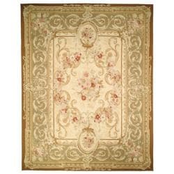 Hand-knotted French Aubusson Ivory Wool Rug (6' x 9')