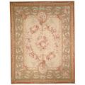 Hand-knotted French Aubusson Weave Ivory Taupe Wool Rug (10' x 14')