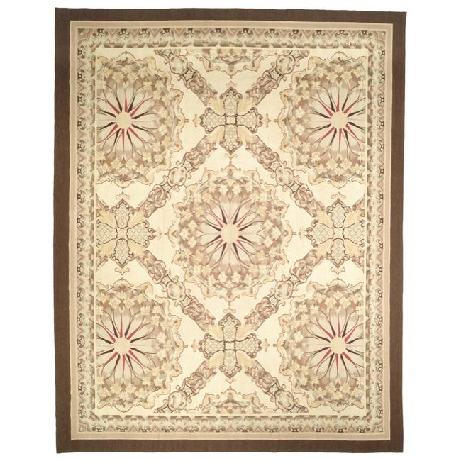 Hand knotted French Aubusson Ivory Wool Rug (4 x 6)