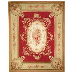 Hand-knotted French Aubusson Weave Red Taupe Wool Rug (8' x 10')