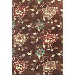 Handmade Iris Brown Floral New Zealand Wool/ Viscose Rug (4' x 6')