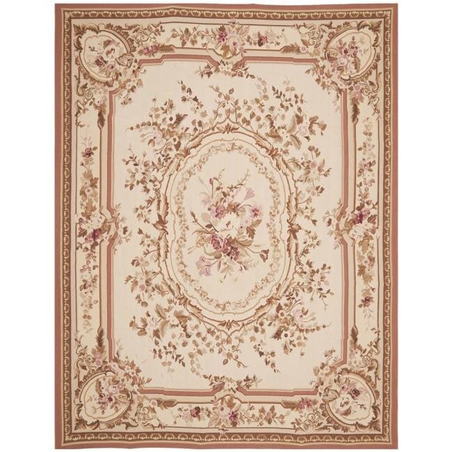 Hand knotted French Aubusson Ivory Wool Rug (6 x 9)