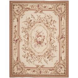 Hand-knotted French Aubusson Ivory Wool Rug (8' x 10')